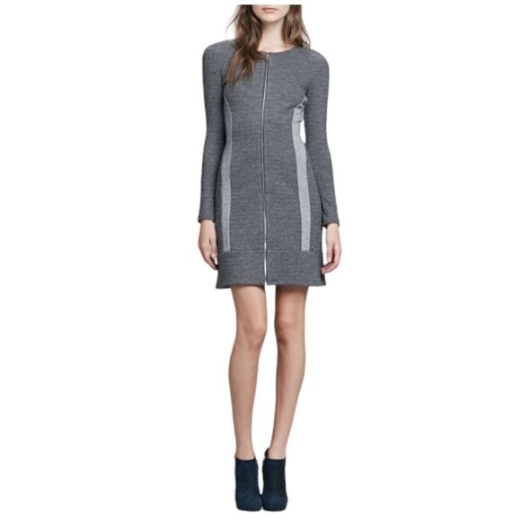 Theory  Chayenne Two-Tone Front-Zip Long Sleeve Mini dress Women 4 - Picture 1 of 14